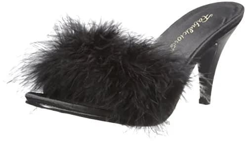Pleaser Fabulicious Amour-03 Marabou Slipper | 3" High Heel, Satin & Feather, Black thumbnail 1