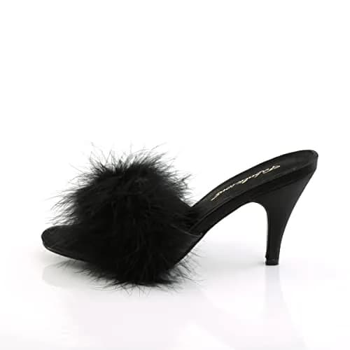 Pleaser Fabulicious Amour-03 Marabou Slipper | 3" High Heel, Satin & Feather, Black thumbnail 6
