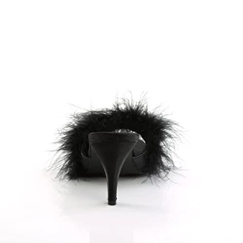 Pleaser Fabulicious Amour-03 Marabou Slipper | 3" High Heel, Satin & Feather, Black thumbnail 7