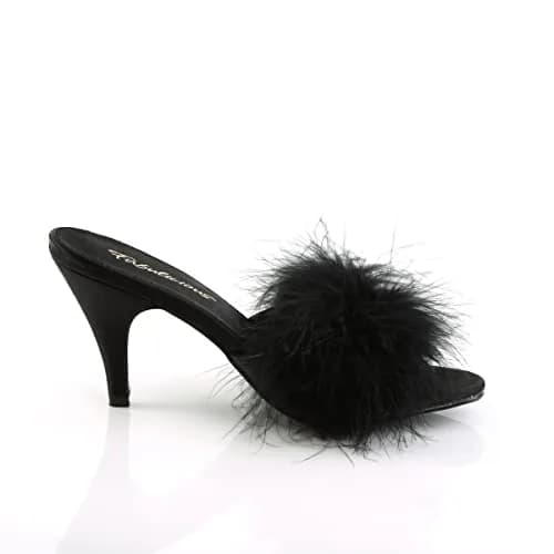 Pleaser Fabulicious Amour-03 Marabou Slipper | 3" High Heel, Satin & Feather, Black thumbnail 8