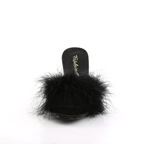 Pleaser Fabulicious Amour-03 Marabou Slipper | 3" High Heel, Satin & Feather, Black thumbnail 2