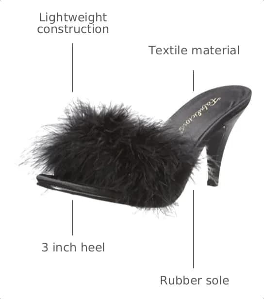 Pleaser Fabulicious Amour-03 Marabou Slipper | 3" High Heel, Satin & Feather, Black thumbnail 3