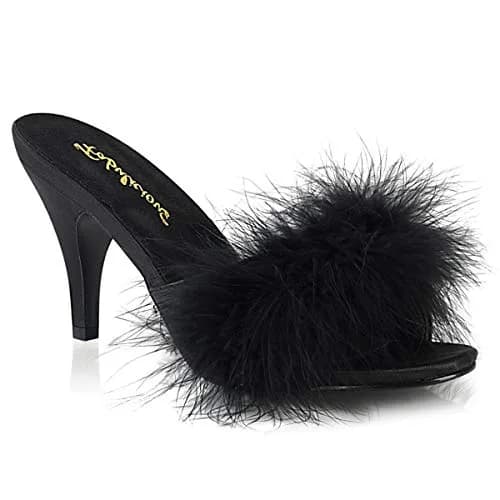 Pleaser Fabulicious Amour-03 Marabou Slipper | 3" High Heel, Satin & Feather, Black thumbnail 5