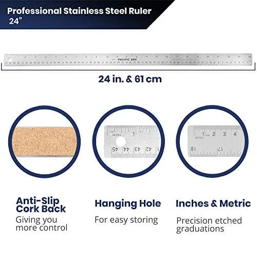 Pacific Arc Stainless Steel 24 Inch Metal Ruler with Cork Back & Metric Graduations | Precise Measuring Tool thumbnail 4