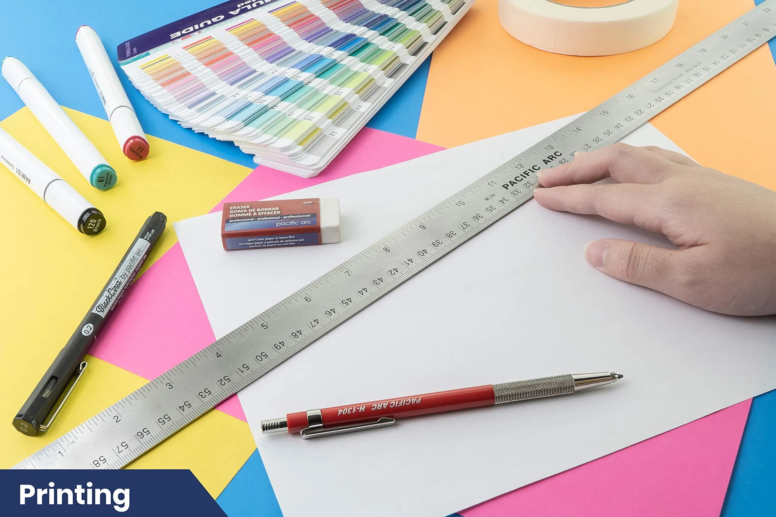 Pacific Arc Stainless Steel 24 Inch Metal Ruler with Cork Back & Metric Graduations | Precise Measuring Tool - view 8