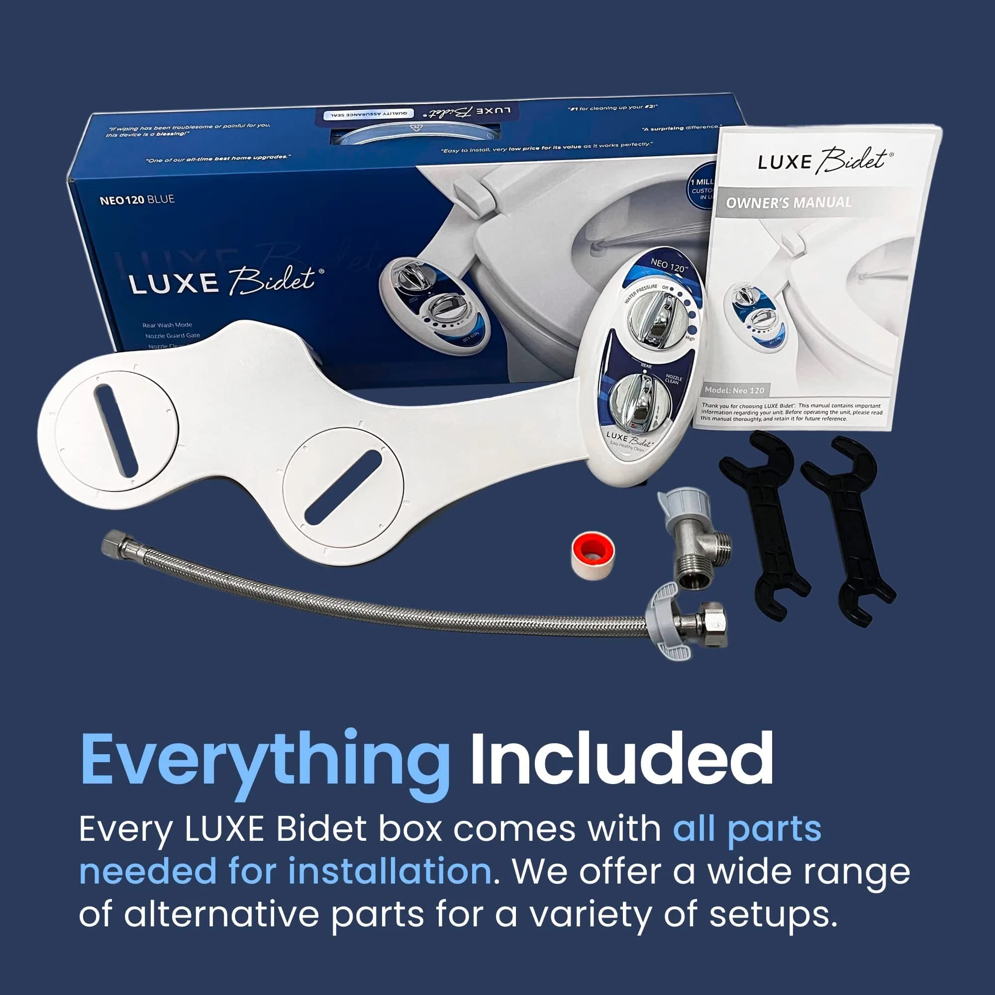 LUXE Bidet NEO 120 Self-Cleaning Bidet Attachment for Toilet Seat, Blue | Non-Electric, Adjustable Pressure, Rear Wash - view 2