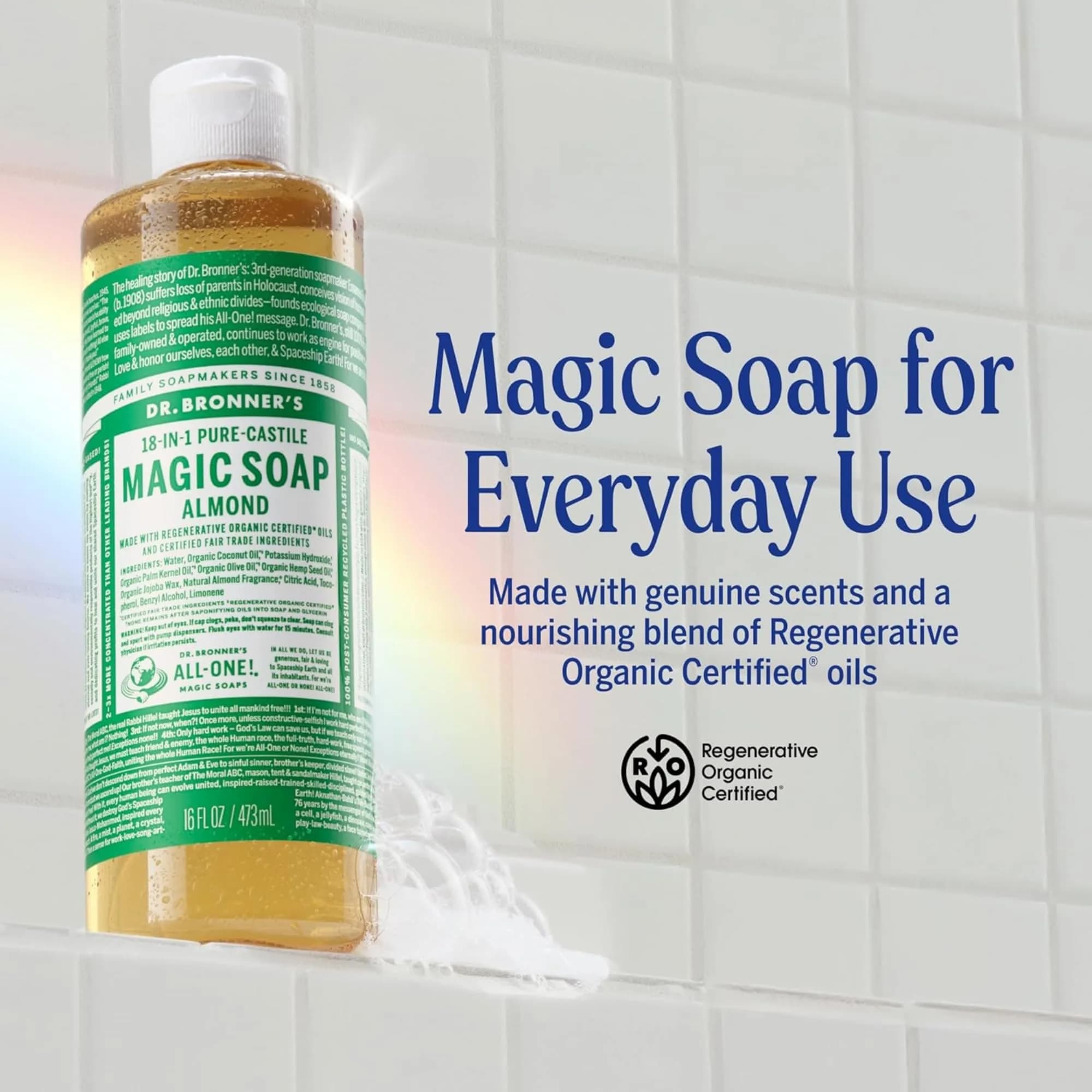 Dr. Bronner's Almond Pure-Castile Liquid Soap 32 Fl Oz (Pack of 1) - Gentle All-Purpose Cleanser - view 2