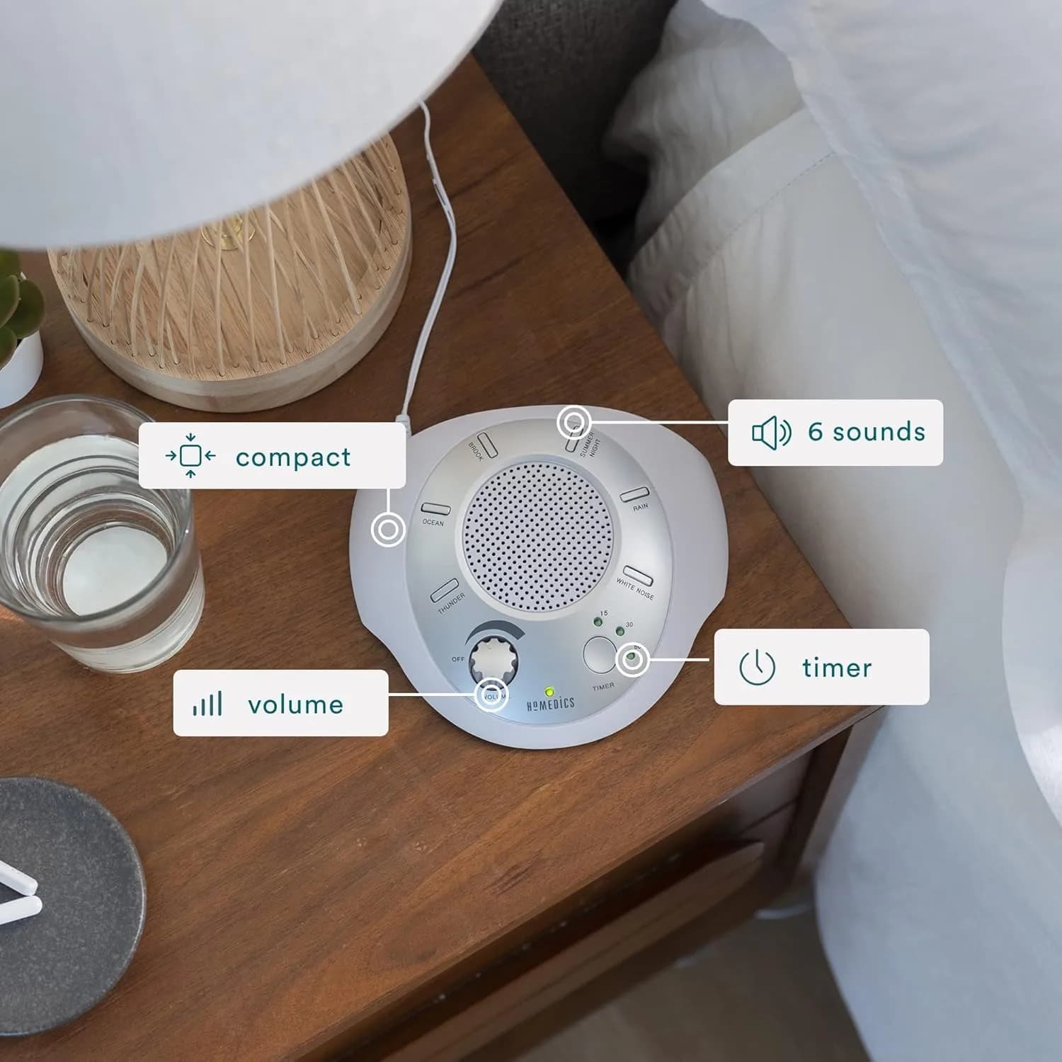 Homedics SoundSleep White Noise Machine, Silver, 6 Sounds | Portable Travel Size - view 7