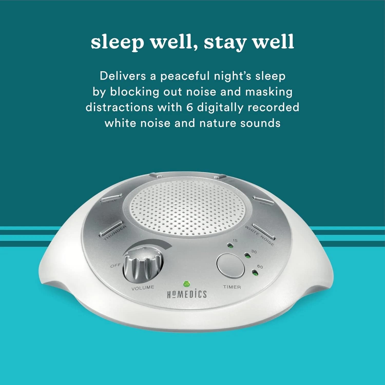 Homedics SoundSleep White Noise Machine, Silver, 6 Sounds | Portable Travel Size - view 4