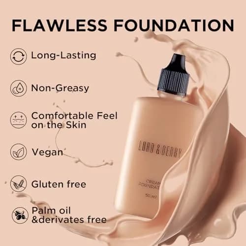Lord & Berry Cream Foundation Makeup Sand 50ml (1.69 Fl Oz) | Full Coverage with Hyaluronic Acid thumbnail 5