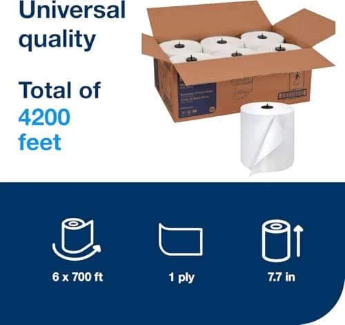 Tork Matic Paper Hand Towel Roll White H1, Universal, 100% Recycled Fiber, 6 Rolls x 700 ft (4300 Sheets Total) | ECOLOGO Certified thumbnail 2