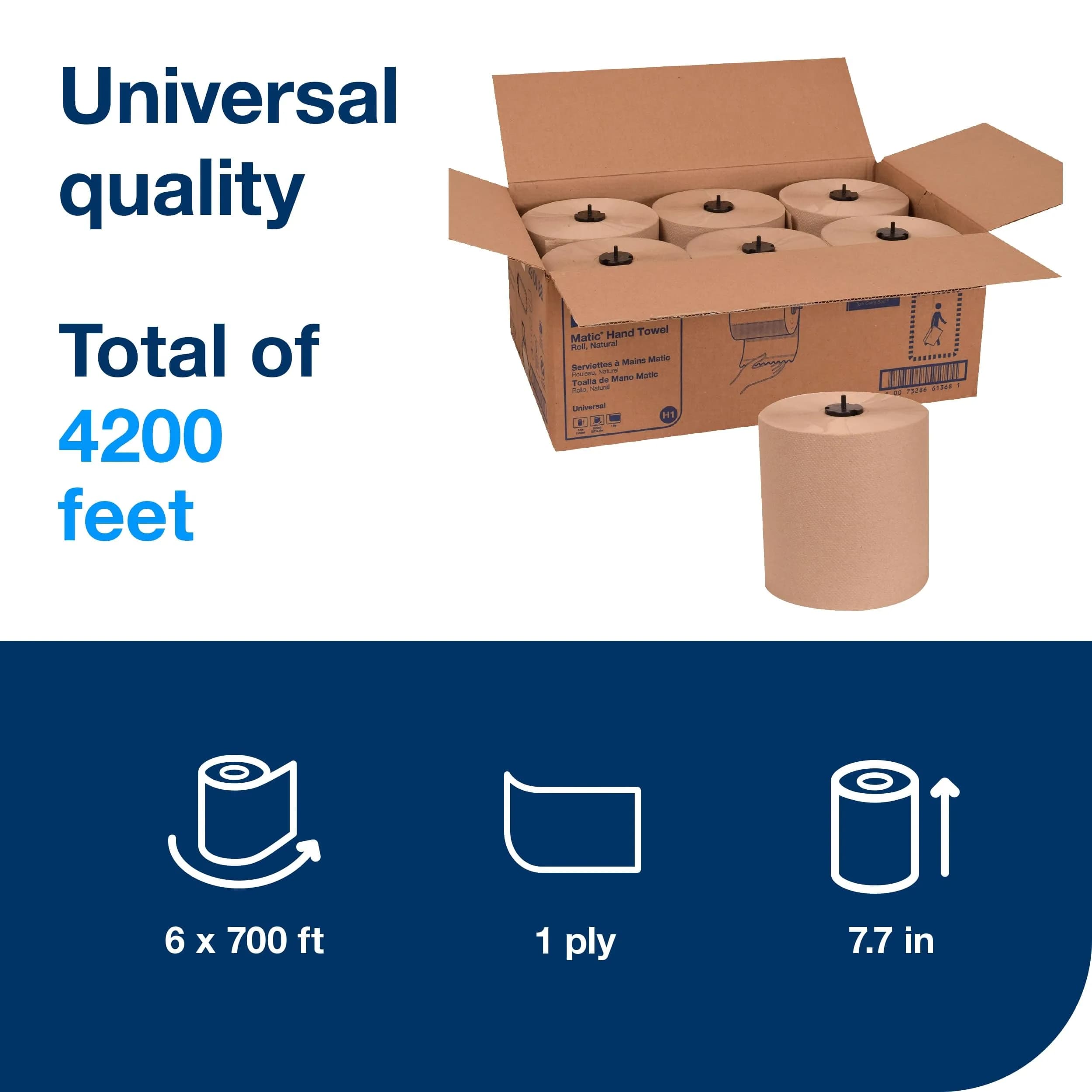 Tork Matic Paper Hand Towel Roll Natural H1, 6 Rolls x 700 ft | Eco-Friendly Recycled Fiber - view 2
