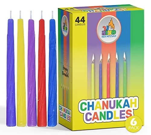 Ner Mitzvah Colorful Chanukah Candles 6-Pack - Standard Size Fits Most Menorahs - Premium Quality Wax - Assorted Colors thumbnail 1