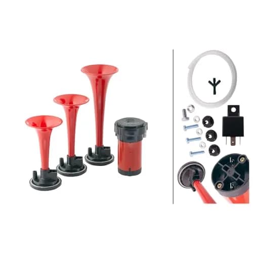 Hella Triple Tone Air Horn Kit with 12V Compressor | 118dB Loud Horn for Vehicles thumbnail 2