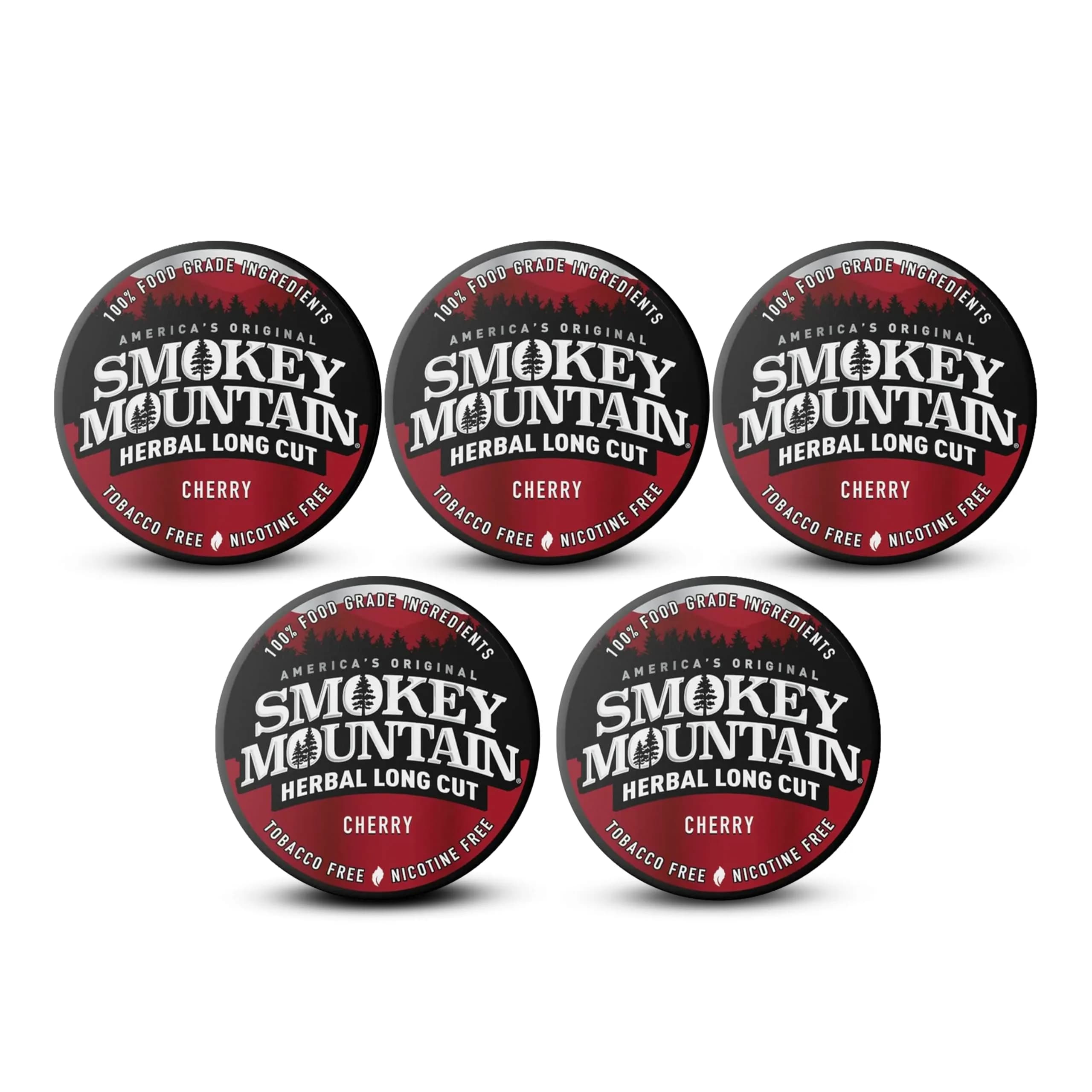 Smokey Mountain Herbal Long Cut Cherry, 5 Can Box | Tobacco-Free Nicotine-Free Herbal Chew — Cherry