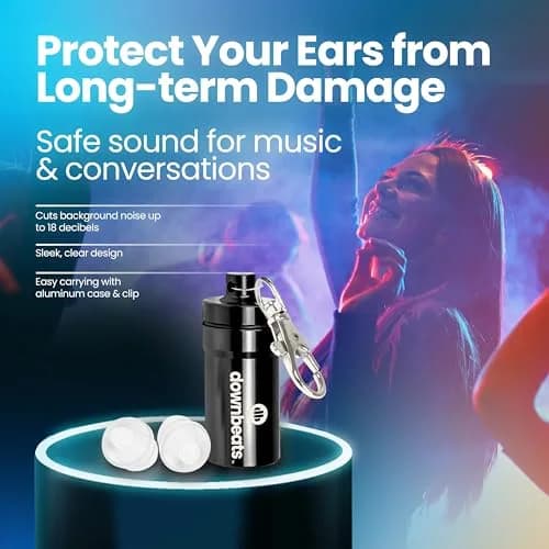 DownBeats Clear Earplug High Fidelity Ear Plugs for Concerts, Festivals & Noisy Events - 18dB Noise Reduction with Aluminum Case thumbnail 2