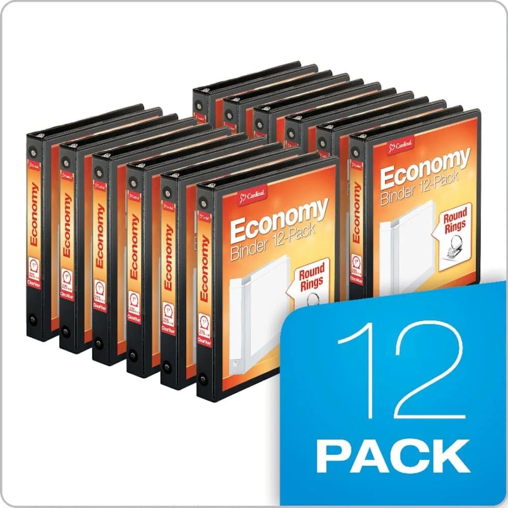 Cardinal Economy 1.5 Inch Round Ring Binder, ClearVue Presentation View, Black, Pack of 12 - Ideal for Organizing Documents - view 3