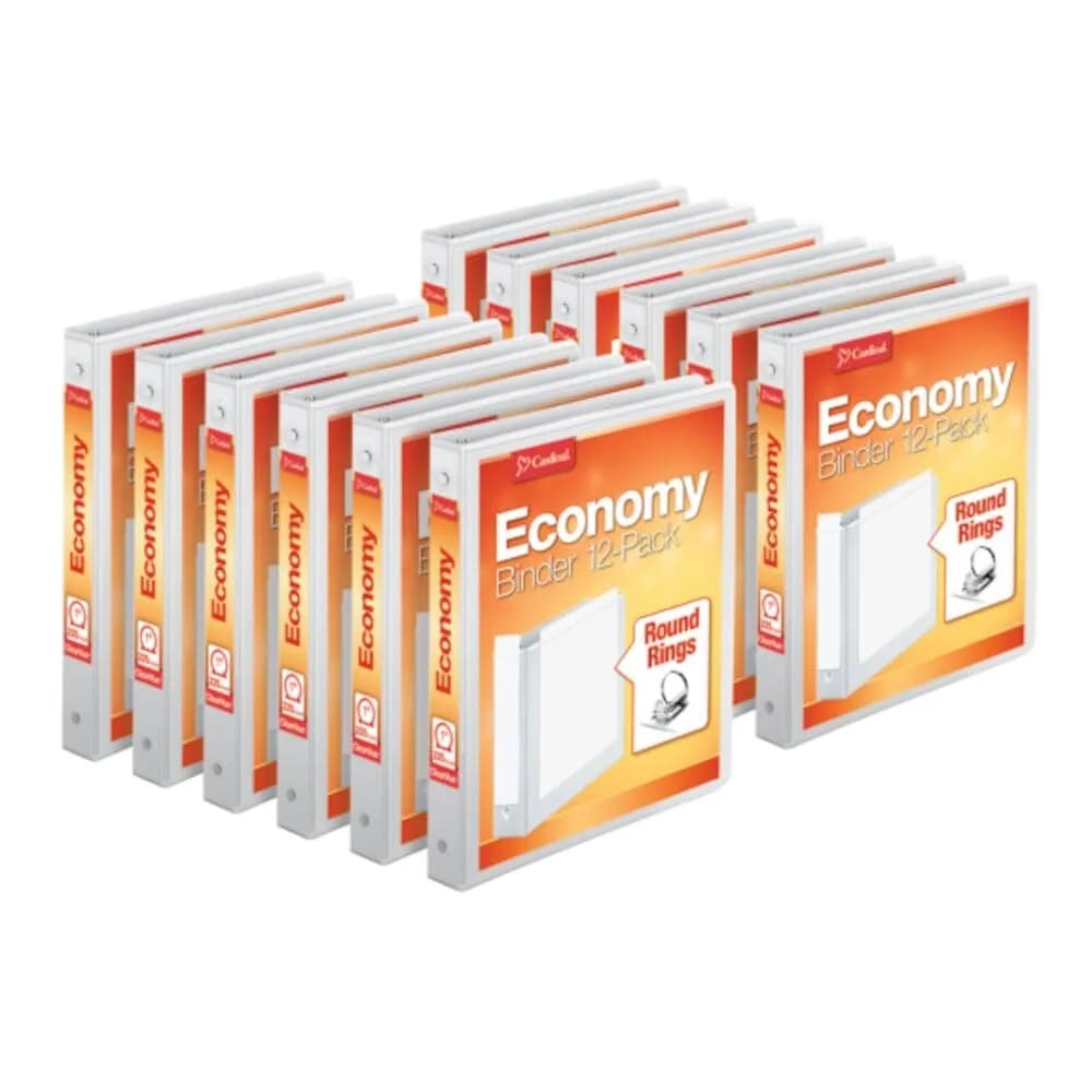 Cardinal Economy 3-Ring Binders, 3.8cm (1.5 Inch) Round Rings, Holds 350 Sheets, ClearVue Presentation View, Black, Carton of 12 — White / 1 Inch / Binders