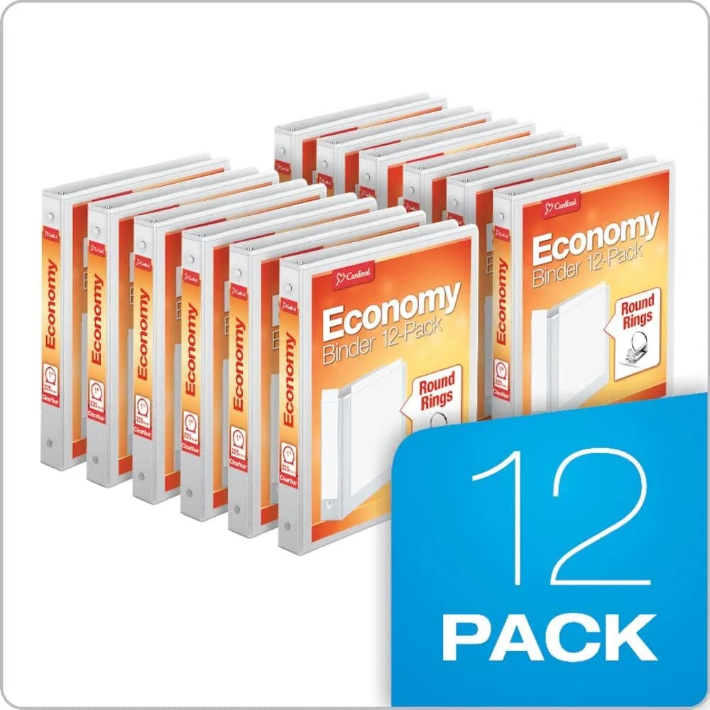 Cardinal Economy 3-Ring Binders, 1.5 Inch Round Rings, White, ClearVue Presentation View, Carton of 12 - view 3