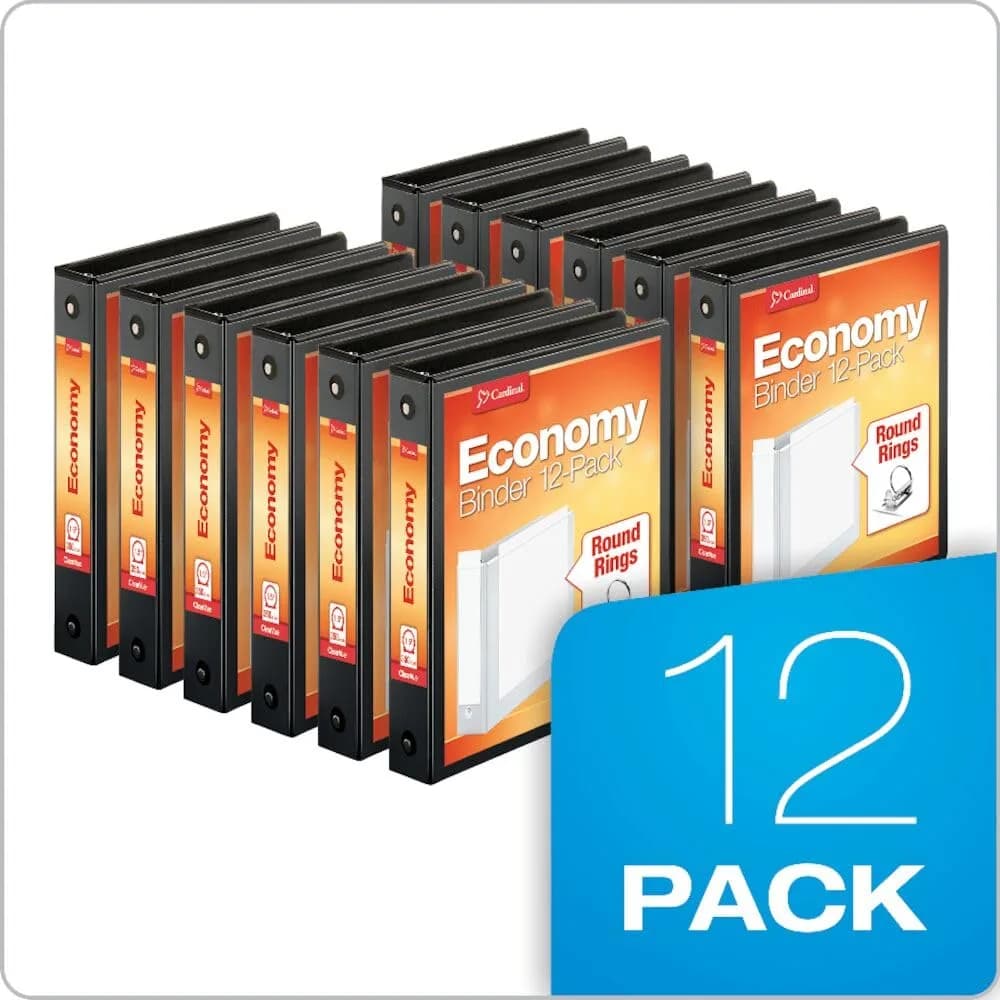 Cardinal Economy 3-Ring Binders, 3.8cm (1.5 Inch) Round Rings, Holds 350 Sheets, ClearVue Presentation View, Black, Carton of 12 - view 3