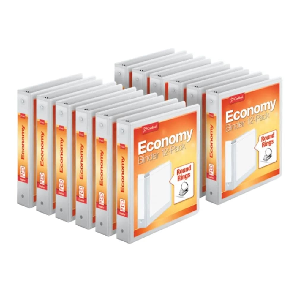 Cardinal Economy 3-Ring Binders, 1.5 Inch Round Rings, Holds 350 Sheets, White, Carton of 12 | ClearVue Presentation View