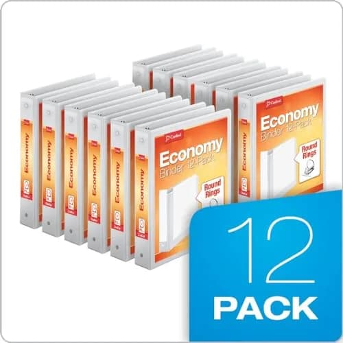 Cardinal Economy 3-Ring Binders, 1.5 Inch Round Rings, Holds 350 Sheets, White, Carton of 12 | ClearVue Presentation View thumbnail 3