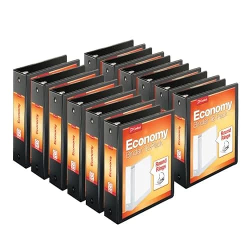 Cardinal Economy 3-Ring Binders, 3 Inch (7.62 cm) Round Rings, Holds 625 Sheets, ClearVue Presentation View, Non-Stick, Black, Carton of 12 thumbnail 1
