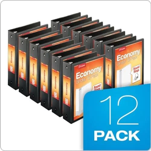 Cardinal Economy 3-Ring Binders, 3 Inch (7.62 cm) Round Rings, Holds 625 Sheets, ClearVue Presentation View, Non-Stick, Black, Carton of 12 thumbnail 3