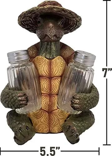 DWK 7-inch Turtle Soup Collectible Figurine with Straw Hat Salt and Pepper Shaker Holder Set 1.2 lb (0.54 kg) | Whimsical Kitchen Decor thumbnail 5