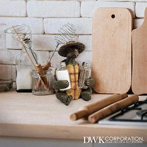 DWK 7-inch Turtle Soup Collectible Figurine with Straw Hat Salt and Pepper Shaker Holder Set 1.2 lb (0.54 kg) | Whimsical Kitchen Decor thumbnail 6