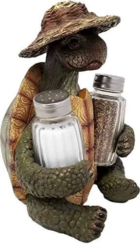 DWK 7-inch Turtle Soup Collectible Figurine with Straw Hat Salt and Pepper Shaker Holder Set 1.2 lb (0.54 kg) | Whimsical Kitchen Decor thumbnail 2