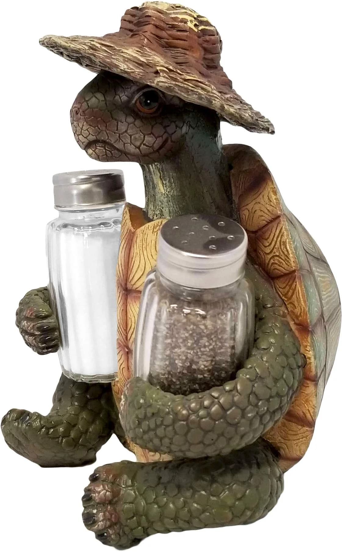 DWK 7-inch Turtle Soup Collectible Figurine with Straw Hat Salt and Pepper Shaker Holder Set 1.2 lb (0.54 kg) | Whimsical Kitchen Decor - view 3