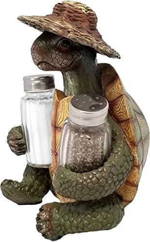 DWK 7-inch Turtle Soup Collectible Figurine with Straw Hat Salt and Pepper Shaker Holder Set 1.2 lb (0.54 kg) | Whimsical Kitchen Decor thumbnail 3