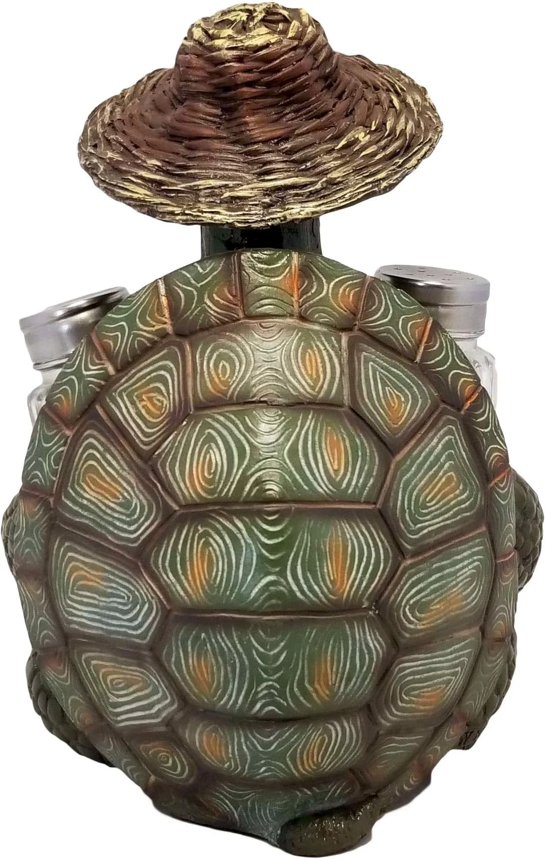 DWK 7-inch Turtle Soup Collectible Figurine with Straw Hat Salt and Pepper Shaker Holder Set 1.2 lb (0.54 kg) | Whimsical Kitchen Decor - view 4