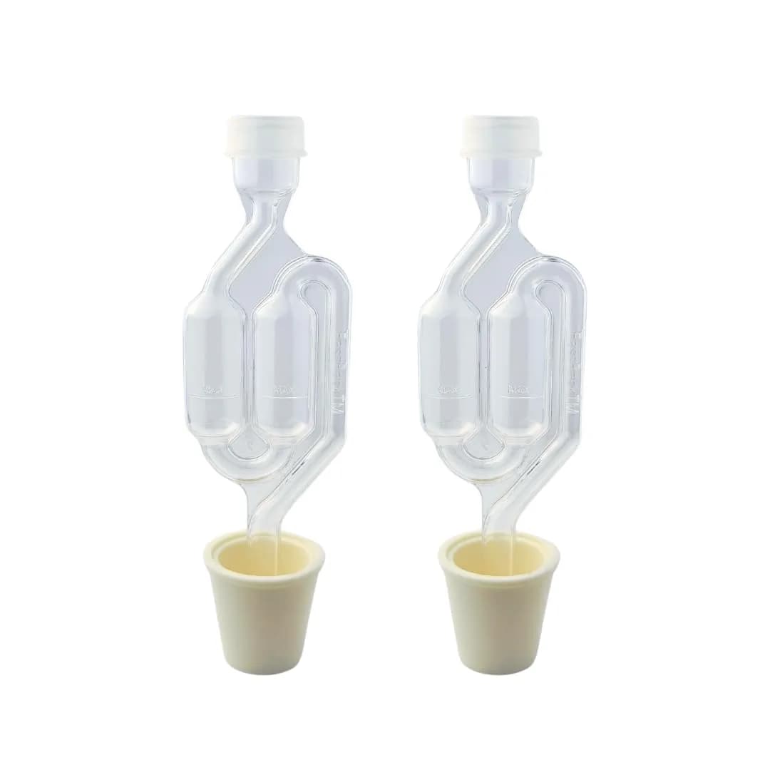 FastRack Twin Bubble Airlock and Carboy Bung 2-Pack | Fermentation Airlocks for Homebrewing Beer, Wine, Mead, and Kombucha — Clear/Tan