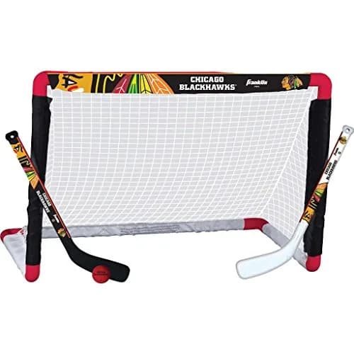Franklin Sports NHL Chicago Blackhawks Mini Hockey Goal, Stick and Ball Set | Ages 3+ Indoor Knee Hockey thumbnail 1