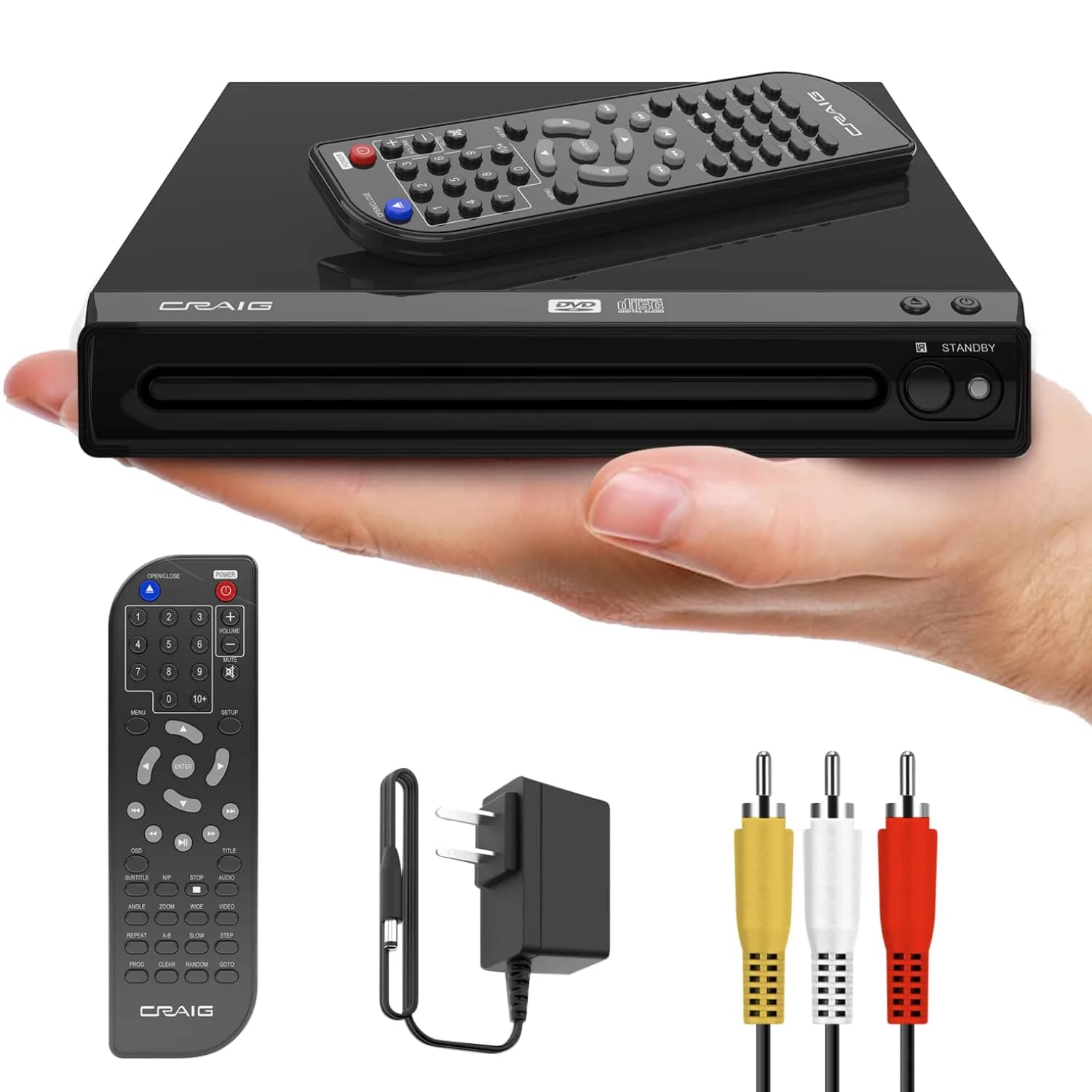 Craig CVD512a Compact DVD/CD Player with Remote | Progressive Scan, Multi-Format Playback — AV Cable Connection