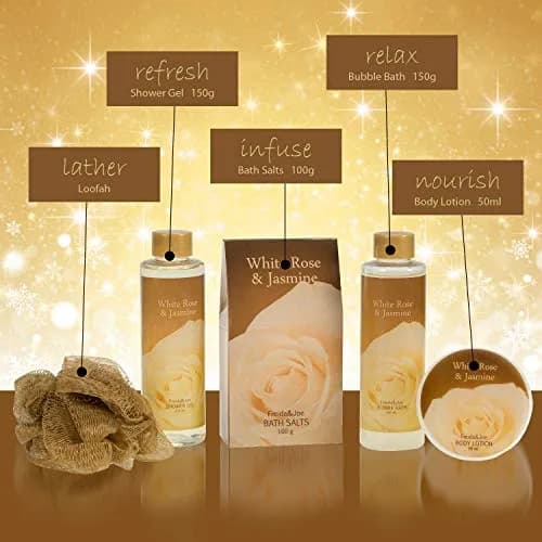 Freida and Joe White Rose Jasmine Spa Set 5 Piece | Luxurious Bath & Body Gift for Women thumbnail 3