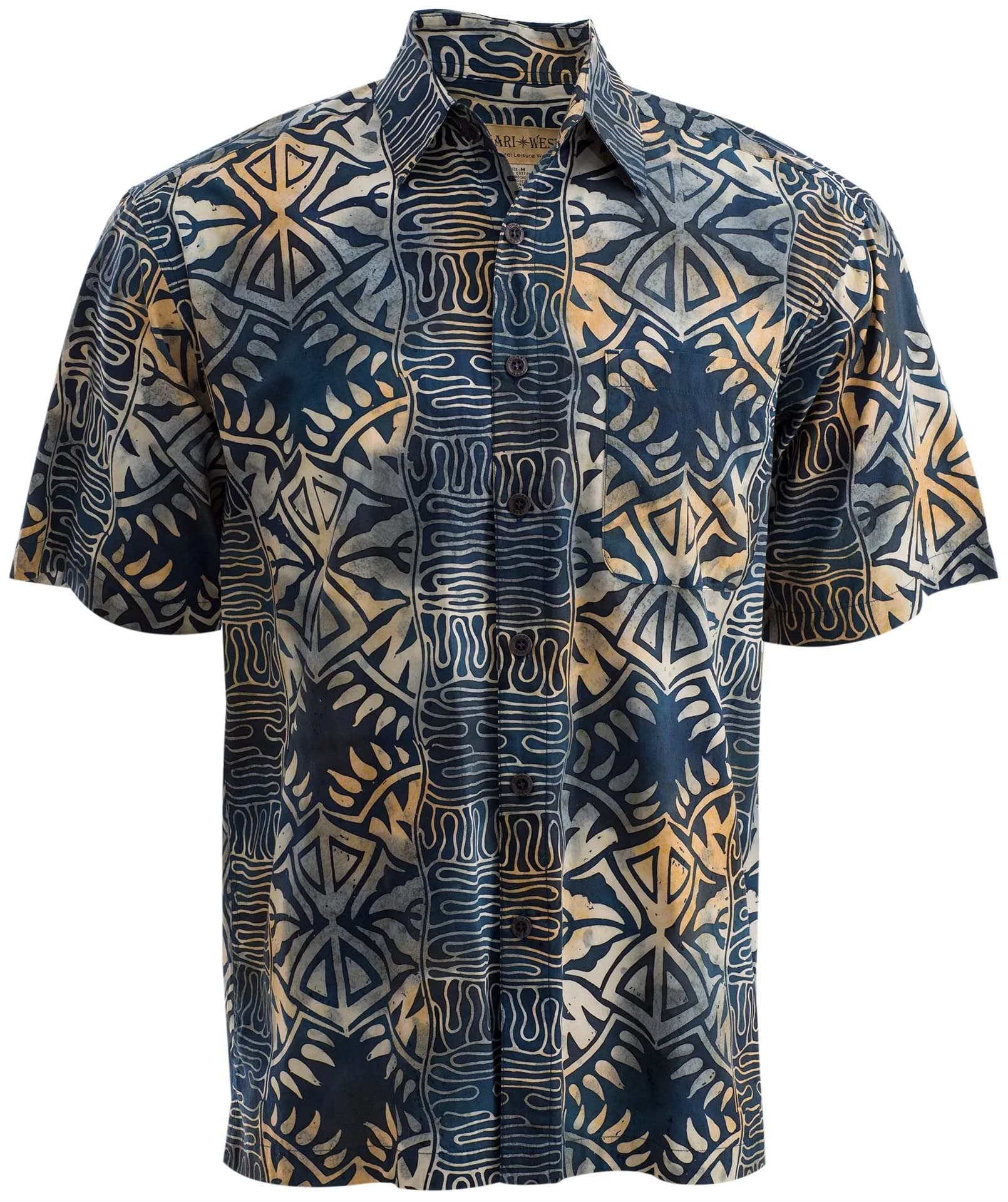 Johari West Geometric Evening Cotton Batik Shirt 2xL | Hand Printed, Naturally Pre-Shrunk