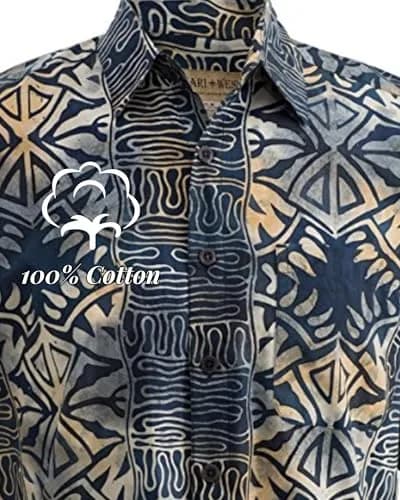 Johari West Geometric Evening Cotton Batik Shirt 2xL | Hand Printed, Naturally Pre-Shrunk thumbnail 7