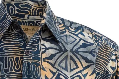 Johari West Geometric Evening Cotton Batik Shirt 2xL | Hand Printed, Naturally Pre-Shrunk thumbnail 2