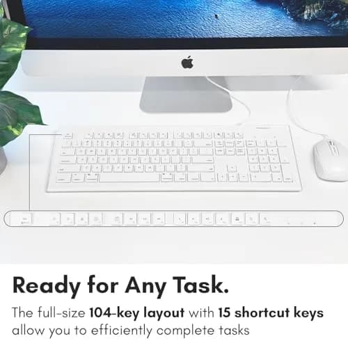 Macally MKeyE Full Size USB Wired Keyboard White | 104-Key Layout with 15 Shortcut Keys thumbnail 4