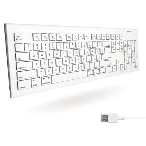Macally MKeyE Full Size USB Wired Keyboard White | 104-Key Layout with 15 Shortcut Keys thumbnail 1