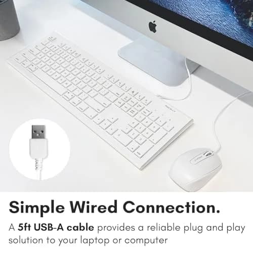 Macally MKeyE Full Size USB Wired Keyboard White | 104-Key Layout with 15 Shortcut Keys thumbnail 2