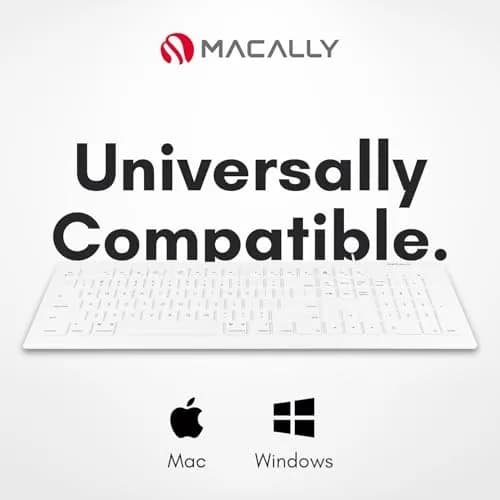 Macally MKeyE Full Size USB Wired Keyboard White | 104-Key Layout with 15 Shortcut Keys thumbnail 3