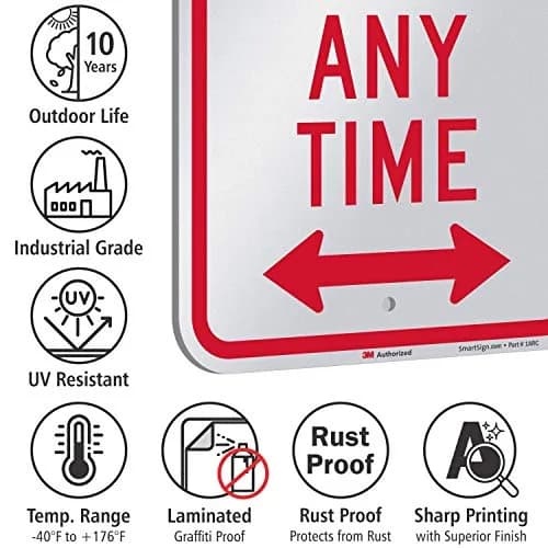 SmartSign No Parking Any Time Sign 12" x 18" Aluminum Reflective Industry Grade thumbnail 7