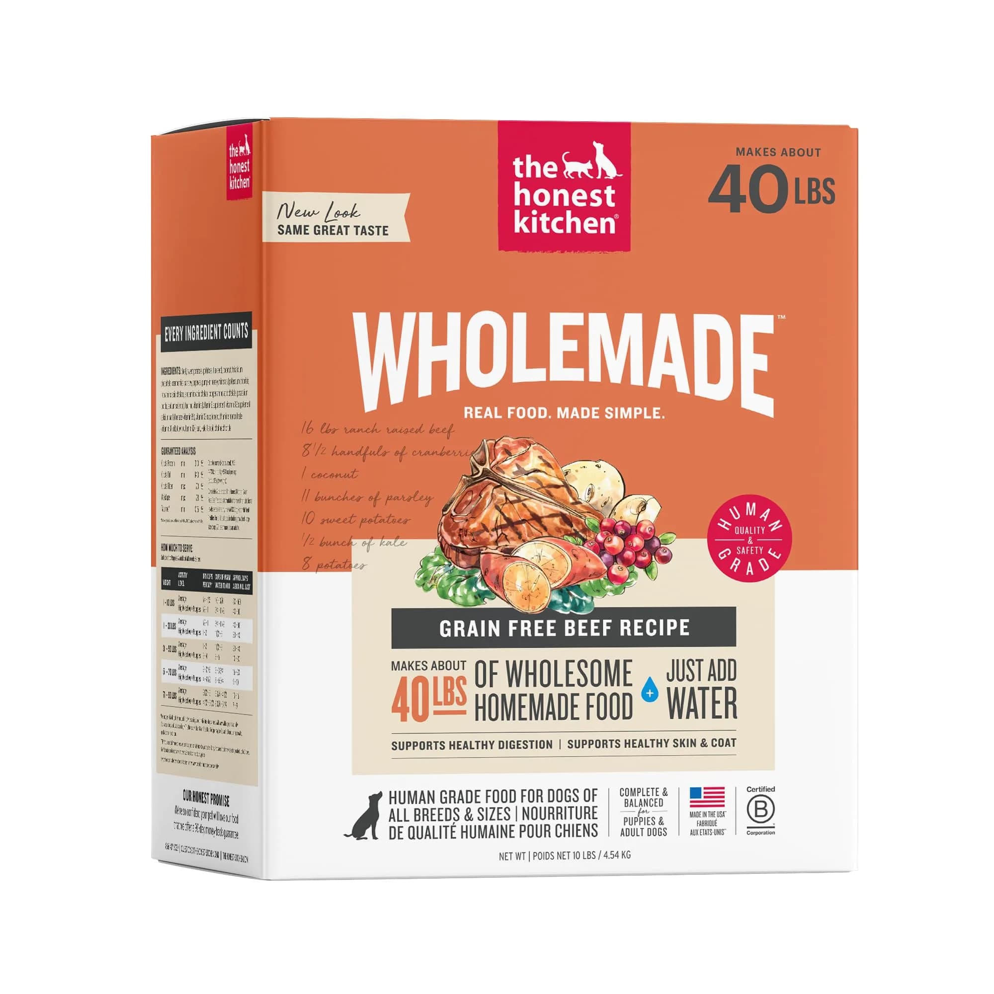 The Honest Kitchen Wholemade Grain Free Beef Recipe Dehydrated Dog Food 10 lb (4.54 kg) | Makes 40 lbs of Wholesome Food - main product image