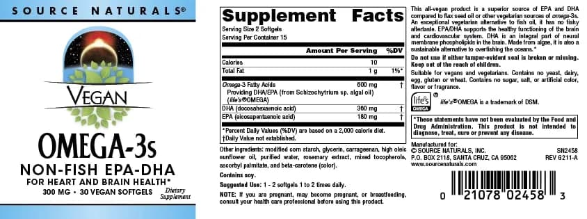 Source Naturals Vegan Omega-3s 300 mg | Vegetarian Fish Oil Alternative (70-120 chars) thumbnail 6
