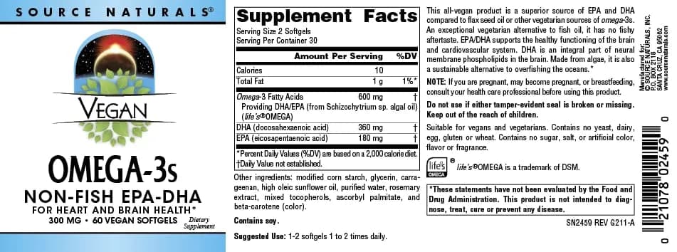 Source Naturals Vegan Omega-3s 300 mg | Vegetarian EPA-DHA for Heart & Brain Support (70-120 chars) thumbnail 4