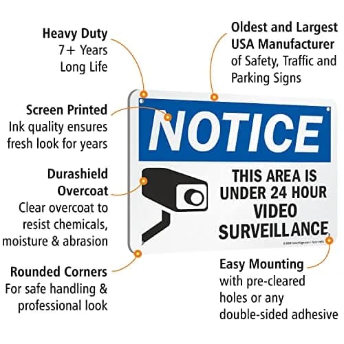 SmartSign "Notice - This Area Is Under 24 Hour Video Surveillance" Sign | 17.8 cm x 25.4 cm (7" x 10") Aluminum | Durable & Laminated thumbnail 4